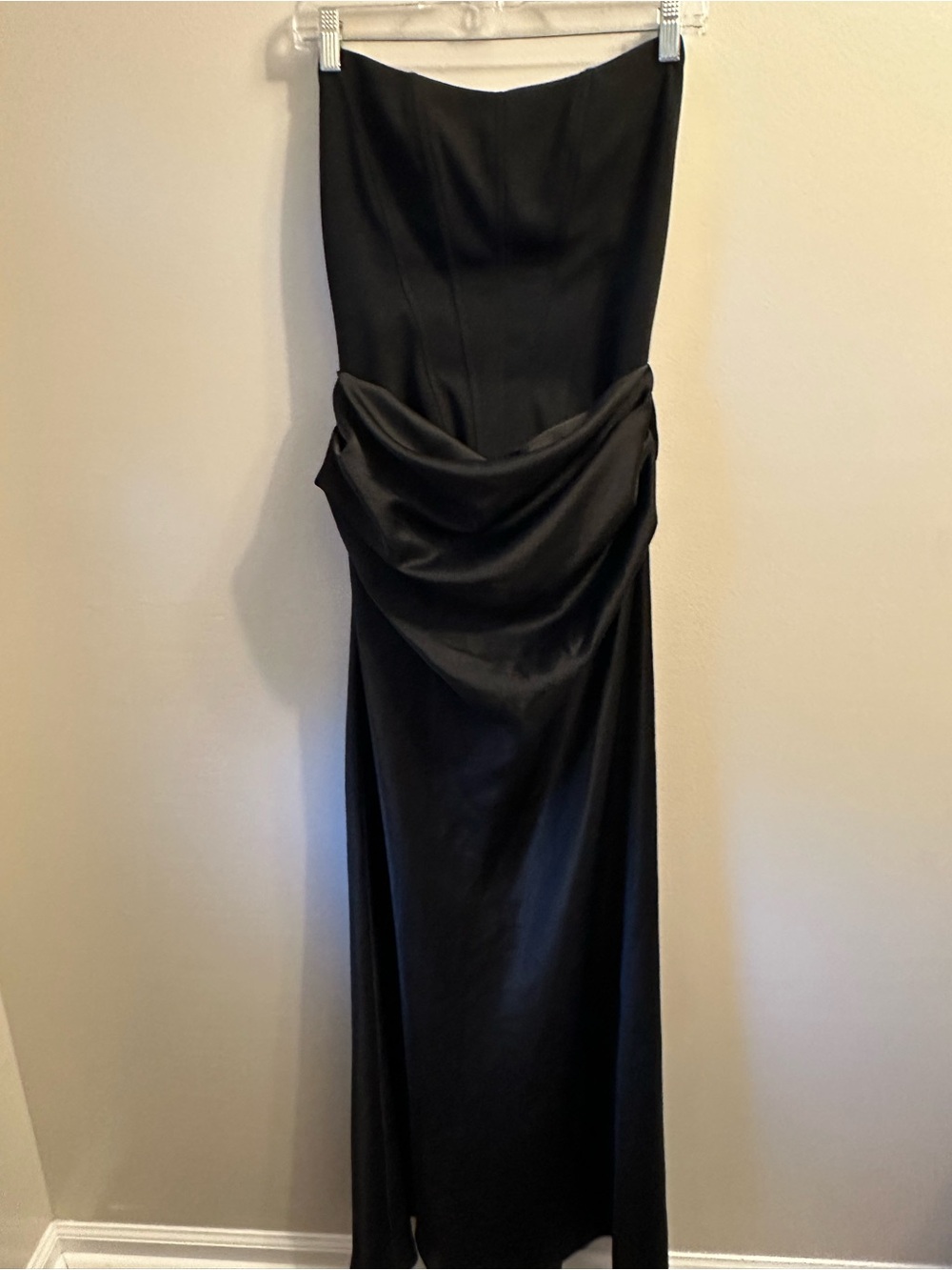 #342 Strapless Black Evening Gown with Draped Waist